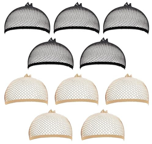 10 Stück Haarnetz für Perücken Perückennetz Wig Cap Haarnetz, Atmungsaktive Perückenkappe für Unisex Dehnbare Haarnetze, Nylon Perücken Zubehör (Schwarz und Hautfarben)