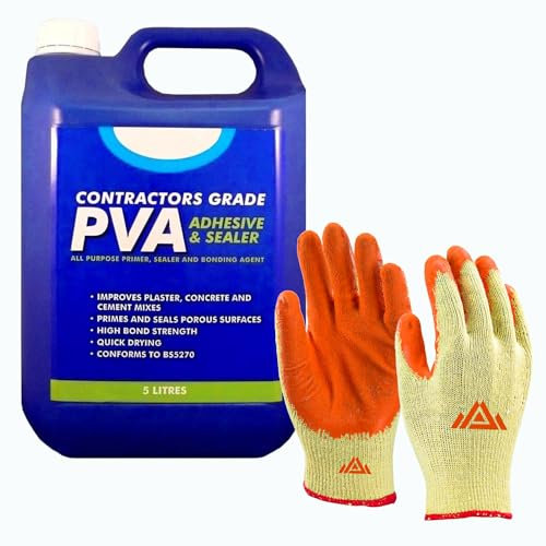5L PVA Contractors Grade Primer & Sealer Glue - High Bond Strength, Quick Drying with Perfectonish Gloves (1)