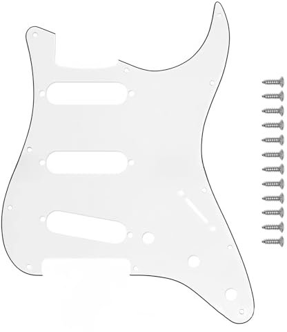 Musiin E-Gitarren-Schlagbrett kompatibel mit Strat/Stratocaster 3-lagige Schutzplatte Modern ST Amerikanischer Standard 11 Löcher mit Schrauben SSS (Weiß)