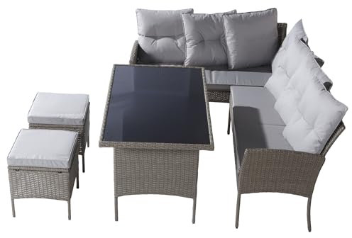 Gartenmöbel Set Gartensofa Gartenecksofa Rattan Terrasse Set 6-7 Sitzer Outdoor Terrassenmöbel Casual Ecksofa Set mit Tisch und Bank