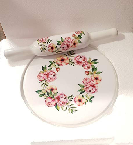 Printed Design Handicraft Marble chakla Belan Set (Wooden Belan) / Rolling Pin and Marble Board/Roti Maker