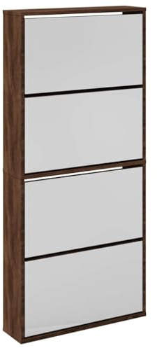 vidaXL Schuhschrank mit Spiegel 4 Fächer Braun Eiche-Optik 63x17x134cm