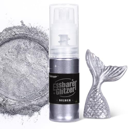Essbarer Glitzer - 10g Silber Grau Glitzer für Getränke Essbares Glitzerpulver, Lebensmittelfarbe Pulver Goldpulver, Metallisch Glitzerpuder Glitzerspray für Cocktails, Schokolade, Kuchen, Fondant
