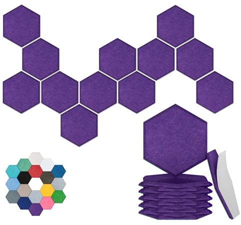 Sechseckige Akustikplatten – 12 Stück, schallabsorbierende Paneele mit hoher Dichte, 30,5 x 25,4 x 1,4 cm für verbesserte Geräuschreduzierung, DIY-Design, ideal für Studios, Büros und Heimkinos
