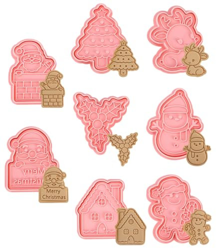 FAOKZE Emporte pièces Noël,8 Moule Biscuits Noël,emporte-pièces biscuits Noël,3D Moule Biscuit Plastique, pour gâteaux à motifs Décoration de gâteaux Biscuits Cuisson Accessoires de cuisine