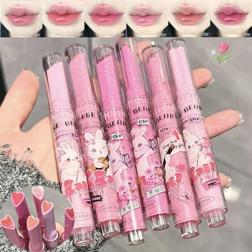 6 couleurs Crystal Jelly Ensemble de rouge à lèvres, baume à lèvres en forme de cœur teinté, brillant à lèvres hydratant miroir, soin nourrissant des lèvres longue durée imperméable à l’eau Maquillage
