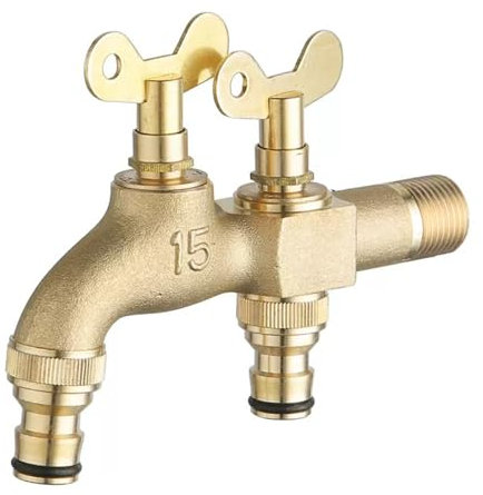 SXWYLZ Rubinetto Doppio Giardino Ottone Rubinetto con Chiave da Esterno Rubinetto Acqua Fredda Doppio Rubinetto Irrigazione Rubinetto da Esterno Antigelo