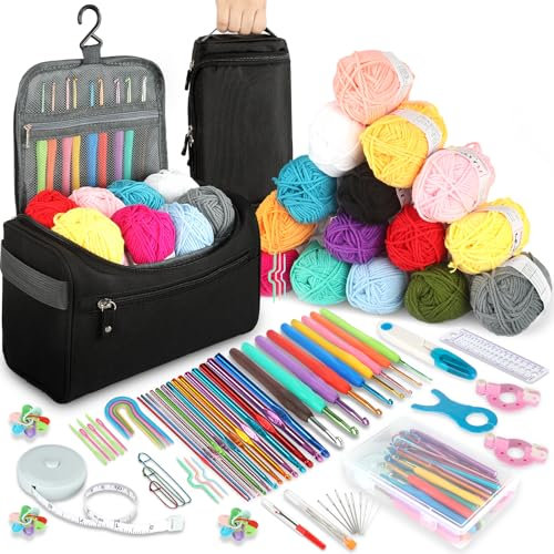 KIMIGO 193 Pezzi Kit Uncinetto Principianti,set di uncinetti con 15 lana,Kit Principianti,accessori all'uncinetto,uncinetti ergonomici con manico morbido e ago in metallo, 2,0 – 10 mm, pratici
