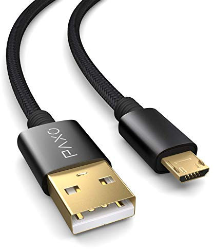 PAXO 2m Micro USB cable | USB A to Micro-B plug | data & charging cable for Bluetooth headphones, power banks, speakers, e-cigarettes & more,black
