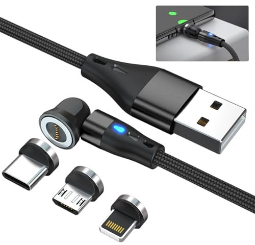Greacesrio Cable de Carga Magnético 2M, 3 en 1, USB C, Micro USB, iProducts, Diseño Giratorio 360° y 180°