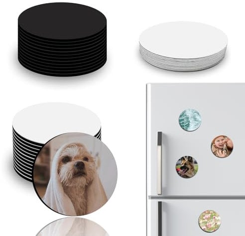 EAPIKON 12Stk Sublimation Rohlinge Magnete aus Aluminium, 5cm Personalisiert Kühlschrank-Magnet Blanko Dekorative DIY, Sublimations Magnetisch Aufkleber für Küche Büro Zuhause Dekoration, Rund