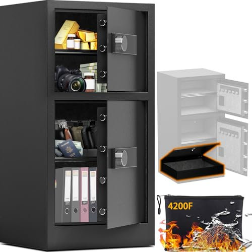 BUTISOW 8.6 Cuft Heavy Duty Dual Door Safe Box with Hidden Lock Box,Fireproof Waterproof Bag,Removable Shelves,Silent,Fireproof safe for Home, Office, Hotel