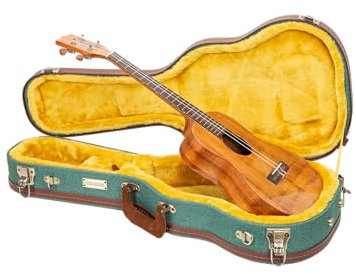 Crossrock Master Series - Custodia per ukulele tenore da 68 cm, in tessuto tweed ecologico blu malachite, guscio riprogettato, spallacci e manico in pelle, interno in velluto dorato