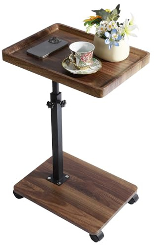 C Table End Table Adjustable Height 360° Swivel TV Tray Table With Wheels | For Easy Moving, Space Saving C Shaped Side Table, Fitting Living room Bedroom for Sofa Bed Chair(Walnut Color 40*30*45~80cm)
