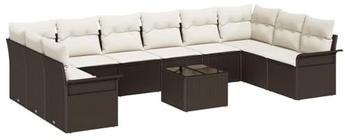 vidaXL Modulares Garten-Sofa-Set mit Tisch und Kissen in Braun und Weiß für 6 Personen, wetterfest, perfekt für Balkon oder Patio, Rattan-Sitzgelegenheiten, Terrasse, Lounge, Wohnzimmer