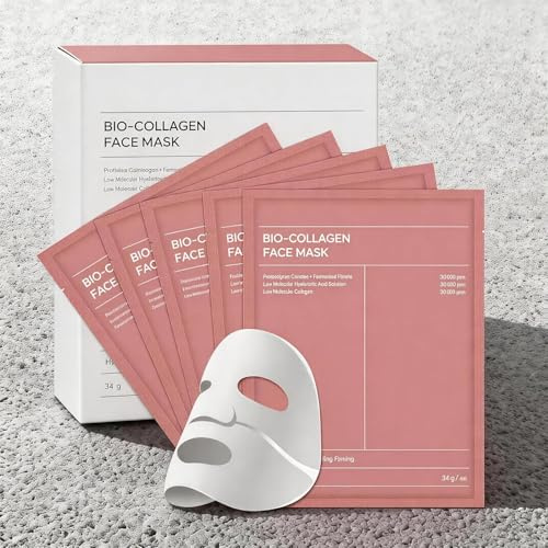 Bio Collagen Mask, Hydrogel Overnight Masks, Pore Minimizing, 34g x 5ea | Deep for Radiant Glass Skin Glow, Elasticity Improvement, Hydrating, Firming and Moisturizing, Night Wrapping Face Mask