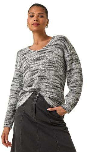 Roman Originals Shimmer V-Neck Knitted Jumper for Women UK - Ladies Everyday Holiday Spring Summer V-Neckline Comfy Soft Evening Vacation Work Party