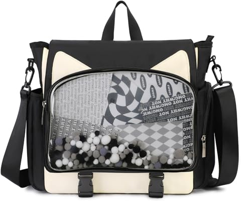 TINYAT Ita Bag Rucksack für Schule, Kawaii, Pin-Display-Tasche, ästhetischer Katzenrucksack, Anime, Cosplay, Crossbody, Kuriertasche, Mädchen, Frauen, Studenten, Schwarz/107472