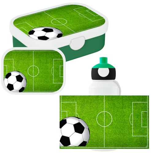 Mepal - Lunchset Campus Fußball - Set für Kinder mit Pop-up Trinkflasche & Lunchbox - Lunch-Set für die Schule oder unterwegs - Spülmaschinenfest & BPA-frei - 400ml+750ml - Fußball - Fußballplatz