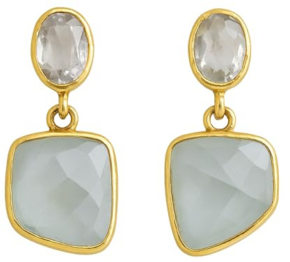 Aquamarin Ohrringe Damen Geschenk | Vergoldetes 925 Sterlingsilber Tropfenohrringe 2,6 cm - Naturlicher Edelstein Handgefertigt