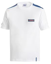 Sparco - Sparco Martini-R Top T-Shirt - Woven Stripes and Martini Racing Patch - Stretch Jersey 95% Cotton - Sports Car Style - Size XL - White