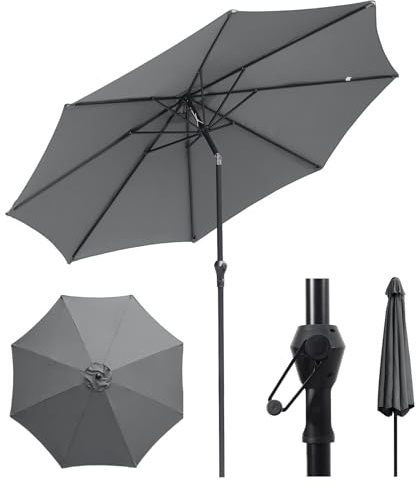 Sekey 3m Garden Parasol with Crank and Tilt, UV50+ Sun Protection & Water-Resistant Outdoor Patio Umbrella, Heavy-Duty Ribs - Ideal for Garden, Decking, Balcony & Terrace, Dark Grey