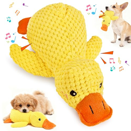 WGIDSKKI Antistress Ente Hund, Hundespielzeug Ente,Quietschspielzeug Hund Kuscheltier, Interaktives Spielzeug für Hunde, Dog Toys für Kleine,Mittlere,Große, Gelbe Hundespielzeug (S(25cm))