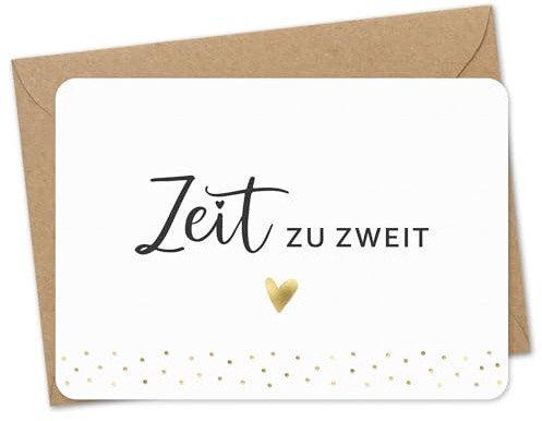 KuschelICH Gutscheinkarte Zeit zu zweit DIN A6 mit Goldfolienprägung und Kraftpapier Umschlag – hochwertige Karte zum Verschenken gemeinsamer Zeit