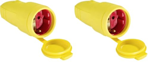 as - Schwabe Gummikupplung 230 V / 16 A mit Schutzkappe - Schuko Kupplung mit Schutzkappe - Schutzkontakt-Kupplung für Außenbereich geeignet - IP44 - Made in Germany - Gelb, 62413 (Packung mit 2)