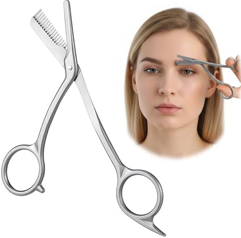 Nogeqi Augenbrauenschere mit Kamm, Edelstahl augenbrauen schere, Precision Eyebrow Scissors für Augenbraue und Wimpern, Augenbrauen Trimmer für Damen und Herren, Reise Zuhause(Silber)