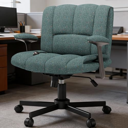 Soontrans XL Bürostuhl mit Armlehnen, Schneidersitz, 63 cm Breite, Gepolstert mit hochelastischem Schaumstoff, 10 cm Höhenverstellbar, Schreibtischstuhl für Büro Arbeitszimmer Schminktisch (Grün)