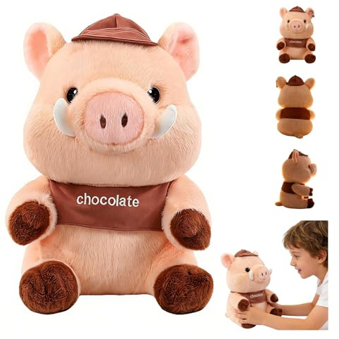 Xiyocadt Niedliches Schwein Plüschtier mit Mütze und Schürze, Kuscheltier, Weiches Plüschkissen für Sofa, Bett, Büro, Geschenk für Kinder und Tierliebhaber (23 cm,Wildschwein)