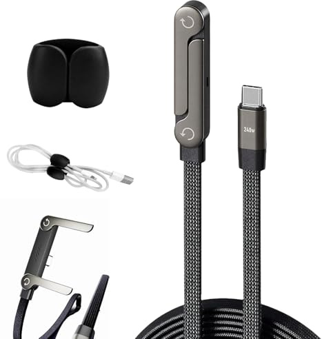 Ladekabel mit Ständer Seitliches Ladekabel Seitlich 240w Stand Datenkabel Integrierter Handyhalter Geeignet für Mobiltelefone Tablets Und Verschiedene USB C Geräte 1.5m mit 1 Datenkabel Organizer
