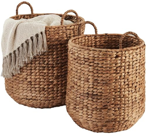 Best Choice Products 2-Piece Round Nesting Baskets W/Handles, Handwoven Water Hyacinth, Plant Holder, Laundry Basket, Storage Organizer, Tote Bins for Bedroom, Living Room, & Laundry Room - Chestnut
