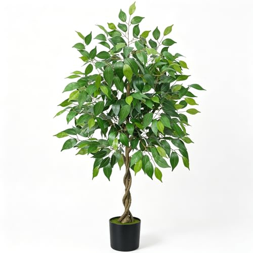Fairblo Albero di Ficus Artificiale 120 cm Piante Finte da Interno Pianta Finta Ficus Benjamin con Vaso Albero Finto Grande per Salotto Giardino Balcone Ufficio e Decorazioni Interne ed Esterne