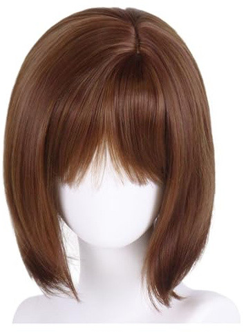 Gladiaond 1pc Synthetische Kurze Gerade Braune Perücken Mit Pony for Frauen Nette Bob Perücke for Asiatische Mädchen Student Haar Täglichen kostüm Cosplay Party