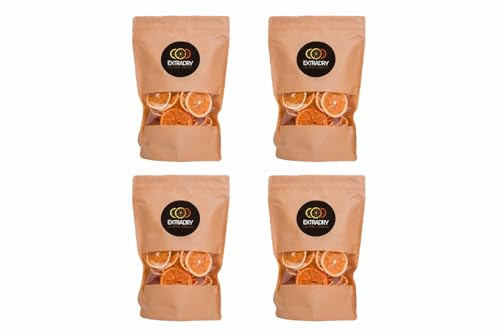 LOT de 4 sachets | Extra Dry Oranges Séchées Pour Cocktail | 4 X Grand sachet 130 g Rondelles d’Oranges Séchées | 100% Naturel | Fruits Séchés Sans Sucre Ajouté