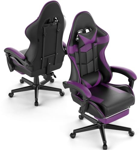 Huracan Sedia da Gaming, Sedia Gamer Ergonomica con Funzione Massaggio, Gaming Chair Regolabile in PU Traspirante, Altezza Regolabile, Braccioli Regolabili, Supporto per Testa e Zona Lombare, Viola