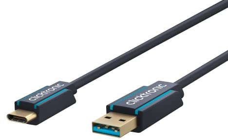 Clicktronic USB-C Stecker auf USB-A 3.0 Stecker Premium Kabel / USB 3.2 Gen 1 / Typ C auf A / Schnellladekabel bis 15W / max. Übertragungsrate 5 Gbit/s / USB C Datenkabel für USB-Geräte, 3m