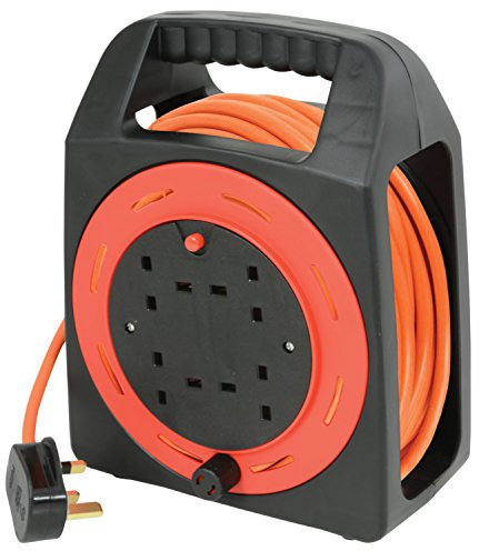 Ex-Pro® 15m Meter 4 Way Gang Mains Extension Lead Reel BS Approved HEAVY DUTY Thermal Cut Out 13A Carry, ideal for Garden, Workshop, DIY Etc..