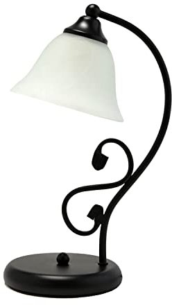 Tischleuchte Glas Metall Schwarz Weiß Nachttisch Schlafzimmer H:38 cm E27 Rustikal Landhaus blendarme Tischlampe Innen DOROTHEA