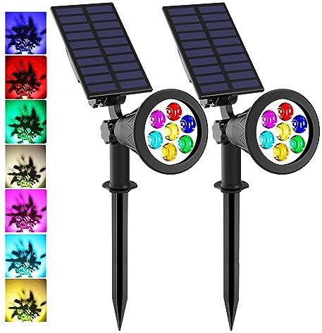 LED Solar Spotlights,T-SUNUS 7 LED Color-Changing Garden Solar Lights,Security Lighting, Path Lights,Landscape Light for Patio,Lawn,Tree,Yard, Garden (2Pack)