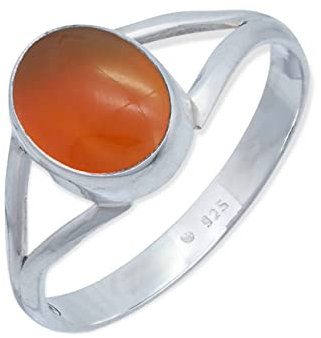 mantraroma Ring 925 Silber Damen Karneol Edelstein orange schlicht modern