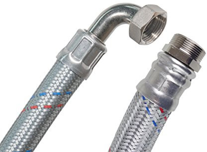 SFX® Panzerschlauch 150cm DN25-1 Zoll AG x 1 Zoll ÜM mit 90 Grad Bogen Stahldraht Umflechtung Flexschlauch 1500mm