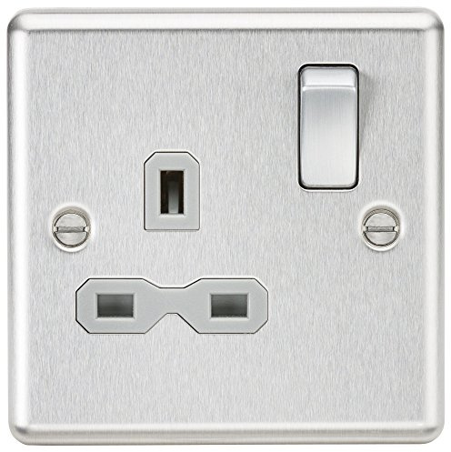 Knightsbridge CL7BCG 13A 1G Dp Switched Socket with Grey Insert - Rounded Edge Brushed Chrome, Silver