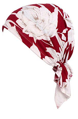Locisne Women's Printed Head Scarf, Turban, Headwear, Chemo Beanie Scarf, Headwear for Cancer, Chemo, Hair Loss (rote Blume)