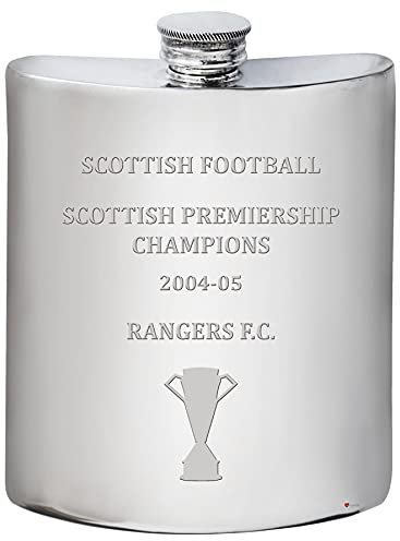 I LUV LTD 6oz Hip Flask for Glasgow Rangers 2004-05 Scottish Premiership Champions Football Memorabilia Mens Birthday Personalised Gifts Pewter Whisky Accessories