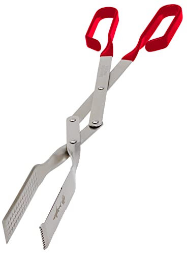 Grill Tongs - Heavy Duty Barbecue Grilling Tong w Red PVC Handle - Long Stainless Steel BBQ Tool - Wide Grip Kitchen Tongs w Knife Edge - Grill Tools - New 2020 Model