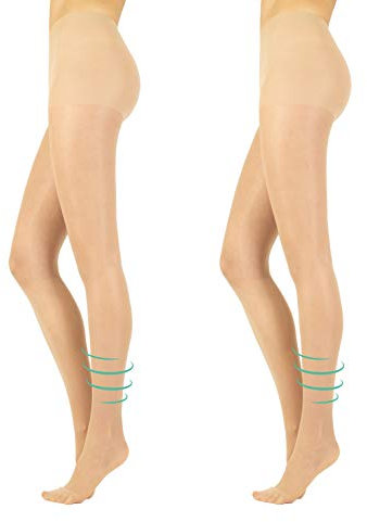 CALZITALY Pack 2 Pairs 40 Den Support Tights | Medium Compression Support Pantyhose | S M L | Black, Natural | Italian Hosiery | (Skin, M)