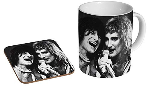 mugmart Keramik-Kaffeetasse + Holz-Untersetzer, Geschenk-Set, 325 ml, Rund, Zylindrisch mit Henkel